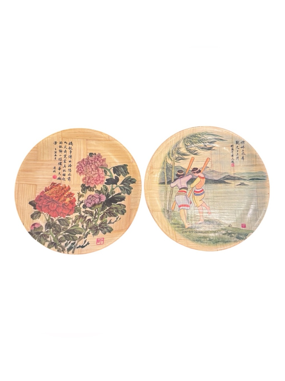Vintage Decorative Bamboo Plates x2 Made in Taiwan